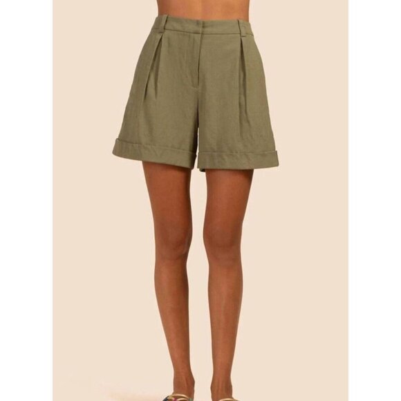 Trina Turk Womens Sage Green Pleated‎ High Waisted Shorts Slash Pockets Size 6 - Picture 2 of 9